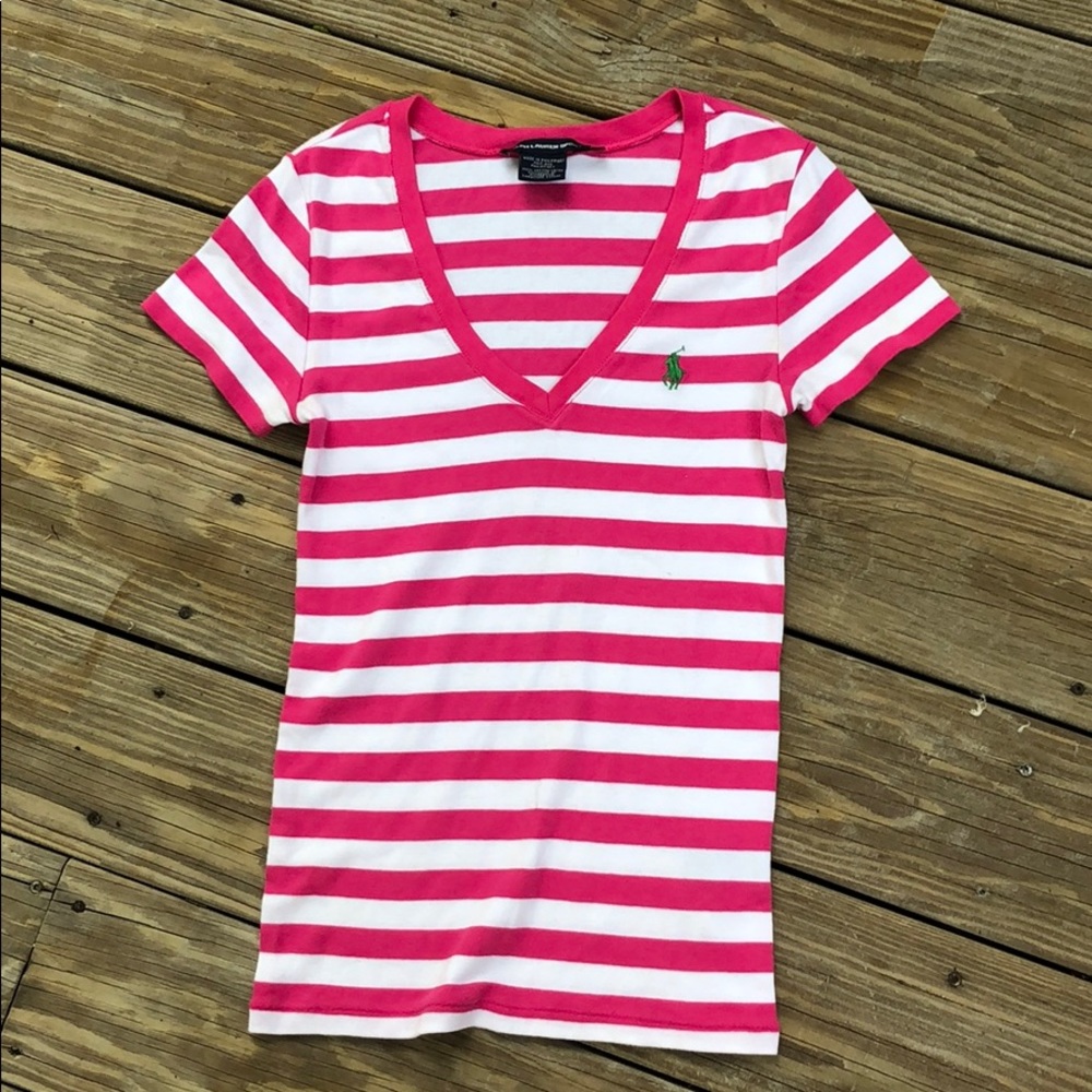 Striped Pink and White Polo Shirt